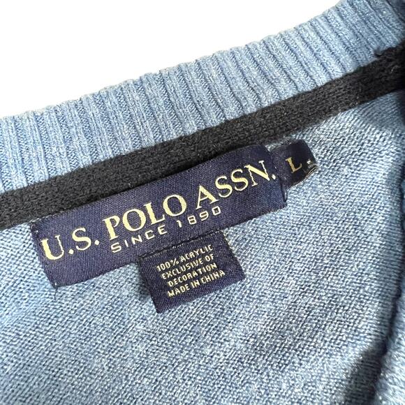 US Polo Assn. Sweater Blue High V-Neck Long Sleeve Knit Pullover Men's Large - Picture 2 of 8